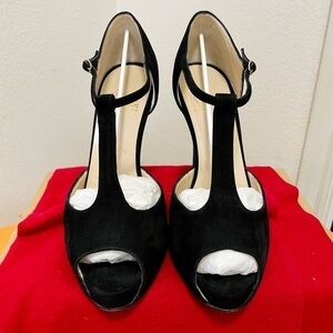 Christian Louboutin, T-strap Veau velour peep toe platform pumps EU 38.5 120mm